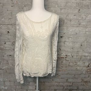 Say What? Long sleeve white lace top